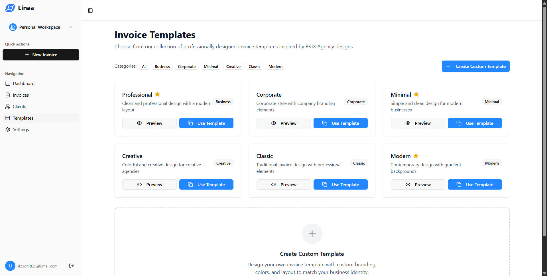 Templates Preview in Linea
